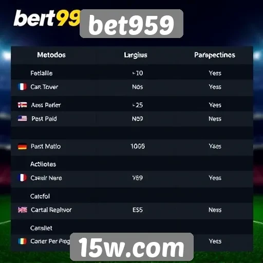 Comparativo de métodos de pagamento disponíveis no Bet959